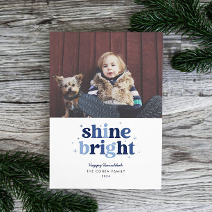 Blått Shine Bright Hanukkah-fotokort Julkort