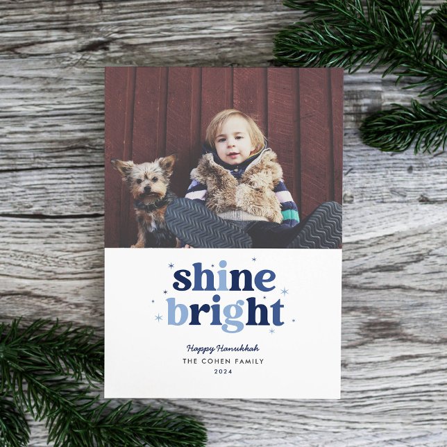 Blått Shine Bright Hanukkah-fotokort Julkort (Skapare uppladdad)