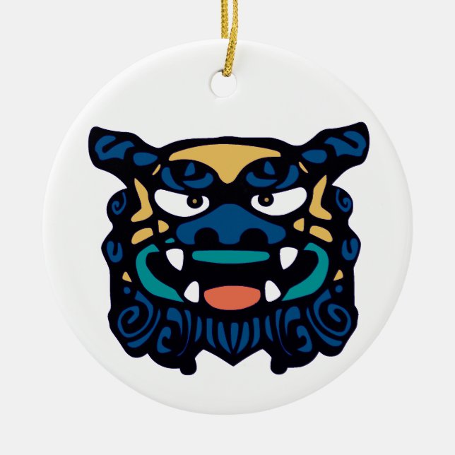 Blått Shisa parar Julgransprydnad Keramik (Framsidan)