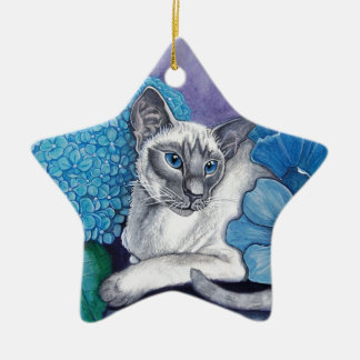 Blått siamesiskt katt julgransprydnad keramik