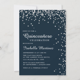Blått Silver Diamond Confetti Quinceañera Inbjudningar