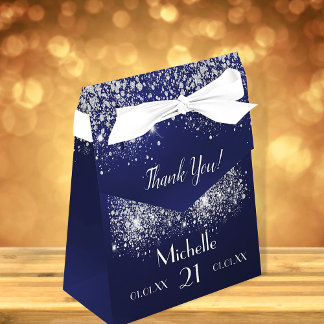 Blått silver glitter-monogram presentaskar