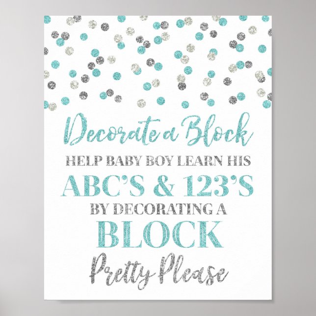 Blått Silver-konfetti dekorerar ett blockspelsteck Poster (Framsidan)