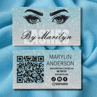 Blått Silver Ombre Glitter Lash Technician Qr Code Visitkort