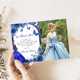 Blått Silver Ro Quinceanera Photo Tackto You Card Inbjudningar