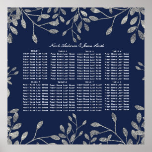 Blått Silver-sätesdiagram för botaniska Blommigtar Poster