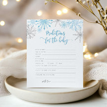 Blått silver snöflingor-förutsägelse för baby-kort