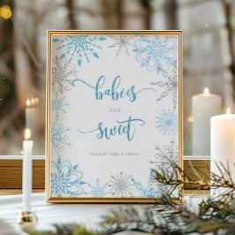 Blått silver snöflingor Spädbarn är sött Poster