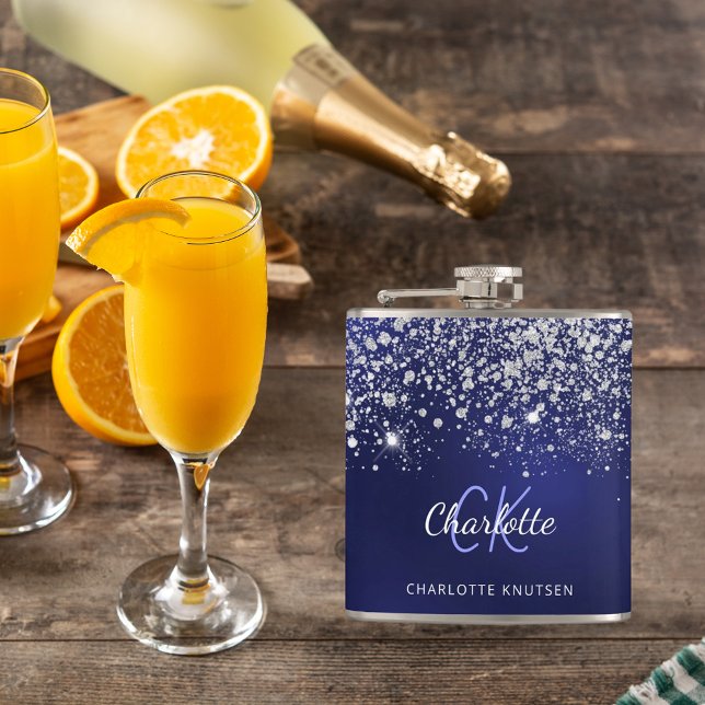 Blått silvermonogramnamn script glitter gnistrar  fickplunta (Skapare uppladdad)