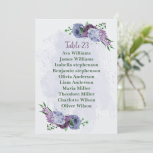 Blått sittplatskort för lila i dammig blommigt inbjudningar