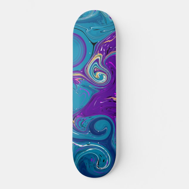 Blått, skalat, Lila Swirls Fluid art Skateboard (Framsida)