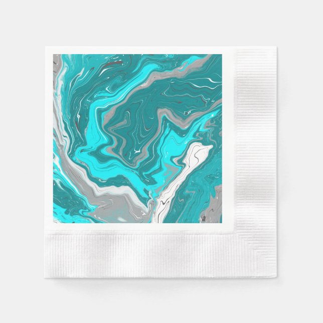Blått, skalat och turkos Marble Fluid Art Pappersservett (Framsidan)
