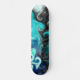 Blått, skalat, svart marmorfluid Art Mini Skateboard Bräda 18,5 Cm