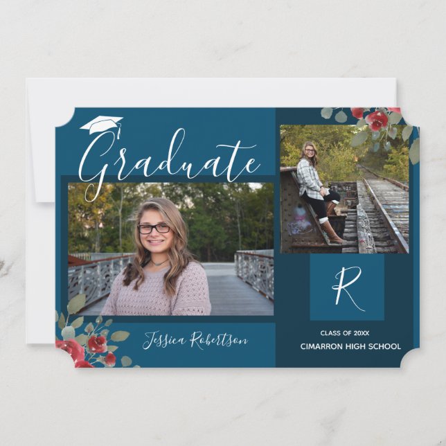 Blått skript för student-blommor och fyrkanter meddelande (Framsida)