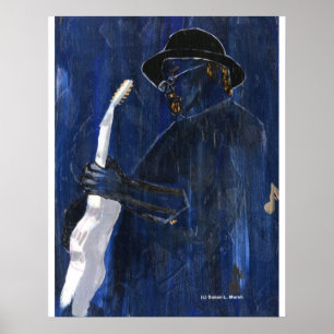 Blått slösar akryl för gitarrspelaremålning poster