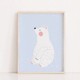 Blått Snö-vinter-Polar Bear Nursery Wall Decor Poster