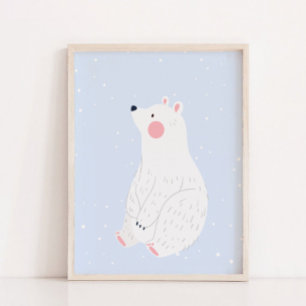 Blått Snö-vinter-Polar Bear Nursery Wall Decor Poster