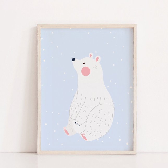 Blått Snö-vinter-Polar Bear Nursery Wall Decor Poster (Blue Snow Winter Polar Bear Nursery Wall Decor Hanging Tapestry)