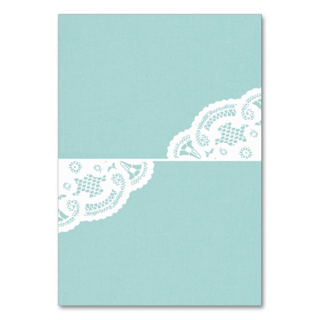 Blått Snöre Doily Bröllop Bord Place Cards Bordsnummer (Framsidan)