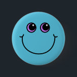 Blått som ler Emoji ansikte Knapp<br><div class="desc">Det lyckliga blåttemojiansiktet på detta knäppas har purpurfärgade ögon.</div>