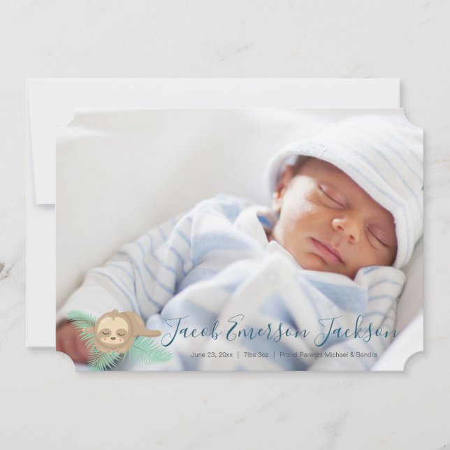 Blått Sömnig Baby Sloth Baby Fotomeddelande Meddelande (Framsida)