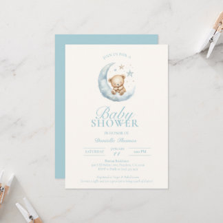 Blått Sömnig Nalle Boy Shower-inbjudan Inbjudningar