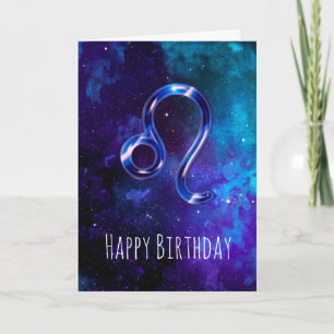 Blått space Leo Birthday Card Kort
