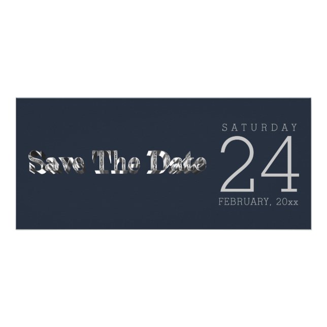 Blått spara datumtexten Chicen Silver Grått Reklamkort (Framsidan)