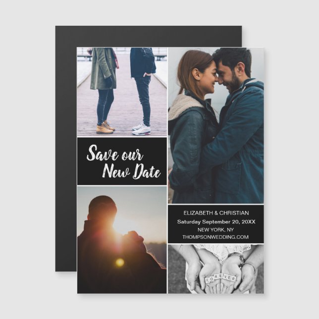 Blått Spara vår nya datumfoto Ändra datum Magnetisk Inbjudningskort (Fram/baksida)