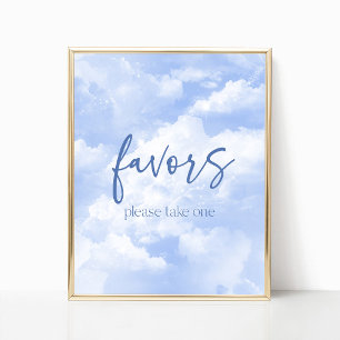 Blått Sparkly Clouds Party favors-tecken Poster