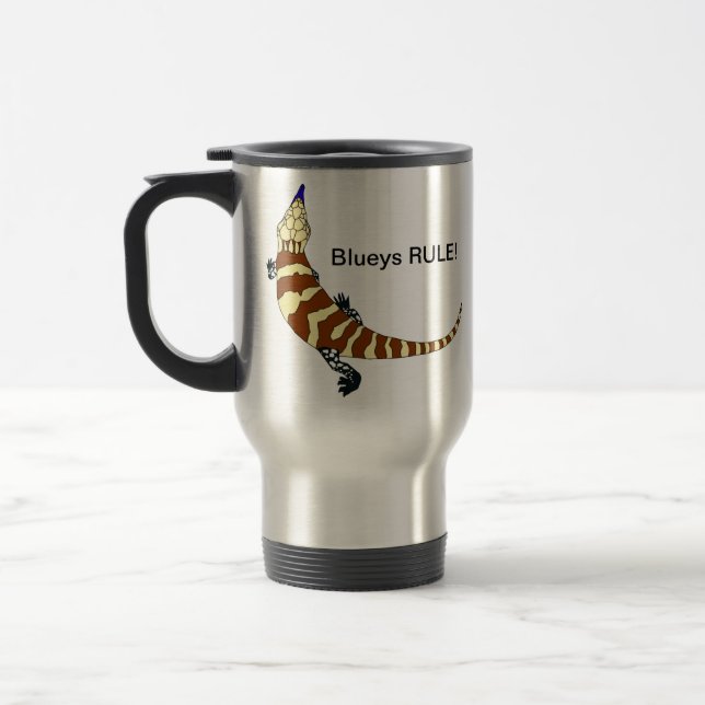 Blått spontad Skink travel mug Resemugg (Vänster)
