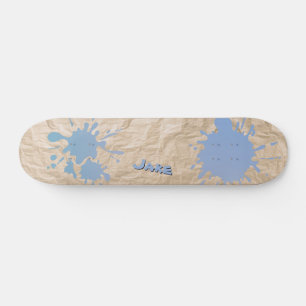 Blått stänk på gammalt papper och namn mini skateboard bräda 18,5 cm