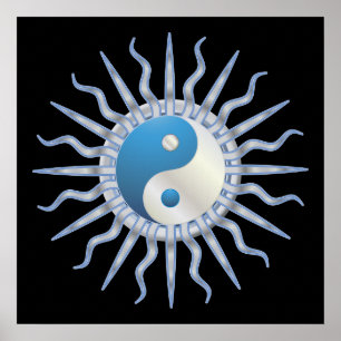 Blått Starburst Yin Yang Poster