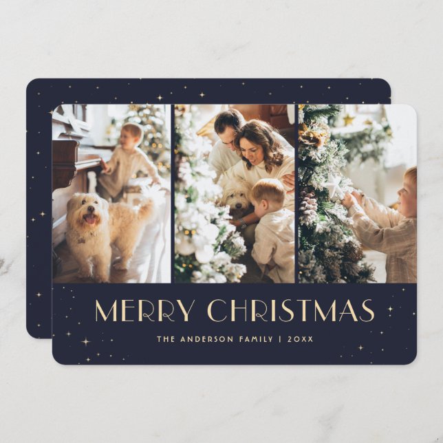 Blått Starry Photo Collage God jul Card Julkort (Fram/baksida)