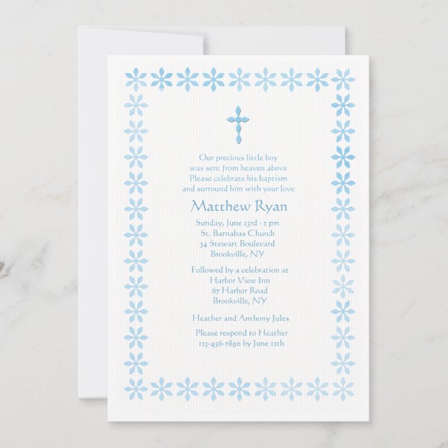 Blått stencilerar blommaramen inbjudningar (Framsida)