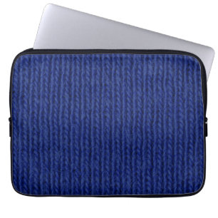 Blått stickat ull närbild laptop fodral