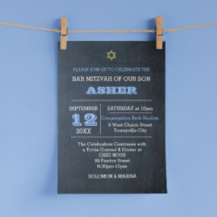 Blått storslaget Namn, justerat Pub Mitzvah Inbjudningar