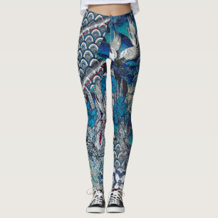 Blått sträcker på halsen att flyga över blommo leggings