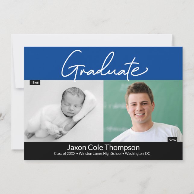 Blått Student då och nu högskolefotografi av Grad Meddelande (Framsida)