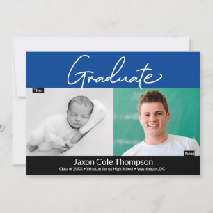Blått Student då och nu högskolefotografi av Grad Meddelande