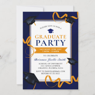 Blått Studenten Grad Hats Party-inbjudan Inbjudningar