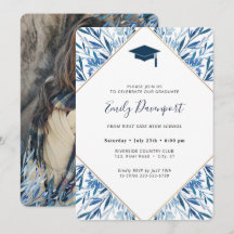 Blått Studenten-inbjudningsfoto på baksidan