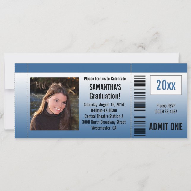 Blått Studentfest Biljett-inbjudan med foto Inbjudningar (Framsida)