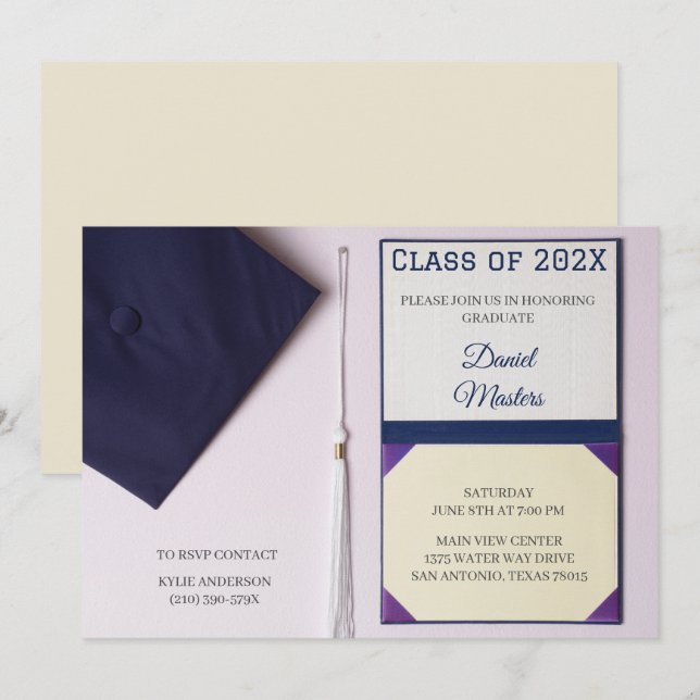 Blått Studentmössa i påsken/marin flotta Inbjudningar (Fram/baksida)