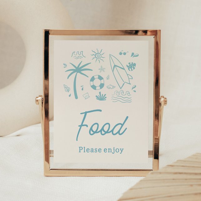 Blått Surfa Baby på babyskor ombord Poster (Blue Surf Baby on Board Baby Shower Food Sign)