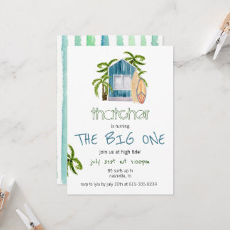 Blått Surfa House Beach Birthday-inbjudan Inbjudningar