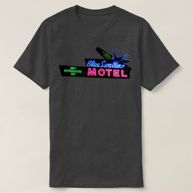 Blått Svälj motel Neon-signeringsväg 66 T Shirt (Design framsida)