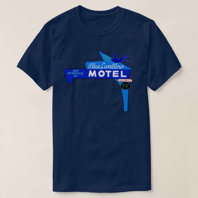 Blått svälj motelstecken t shirt (Design framsida)