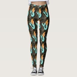 blått-svan rödhårig, sjöjungfru leggings