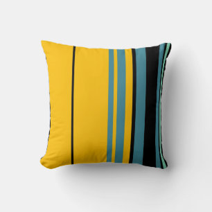 Blått svart Gult Retro Rand Art-designfyllning Kudde
